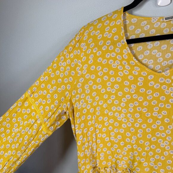 Pleione Yellow Floral Tiered V-Neck Blouse Womens Large Boho Peasant Relaxed - Picture 7 of 12
